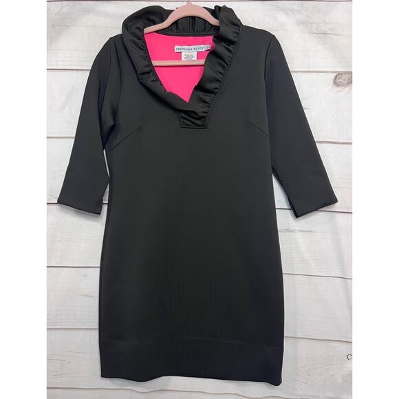 Gretchen Scott Dresses & Skirts - Gretchen Scott Size MED Black Long Sleeve Dress Ruffled Collar Preppy Chic